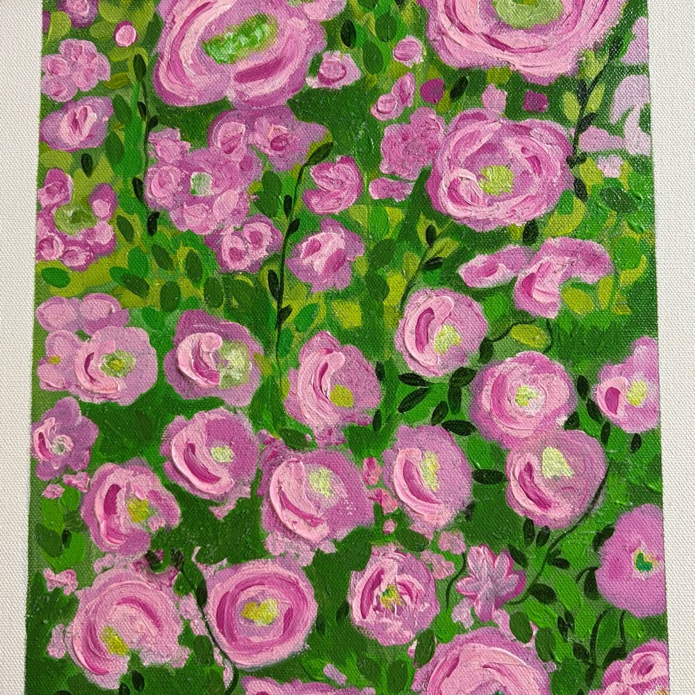 Hand-Painted Pink Floral Canvas Wall Art by